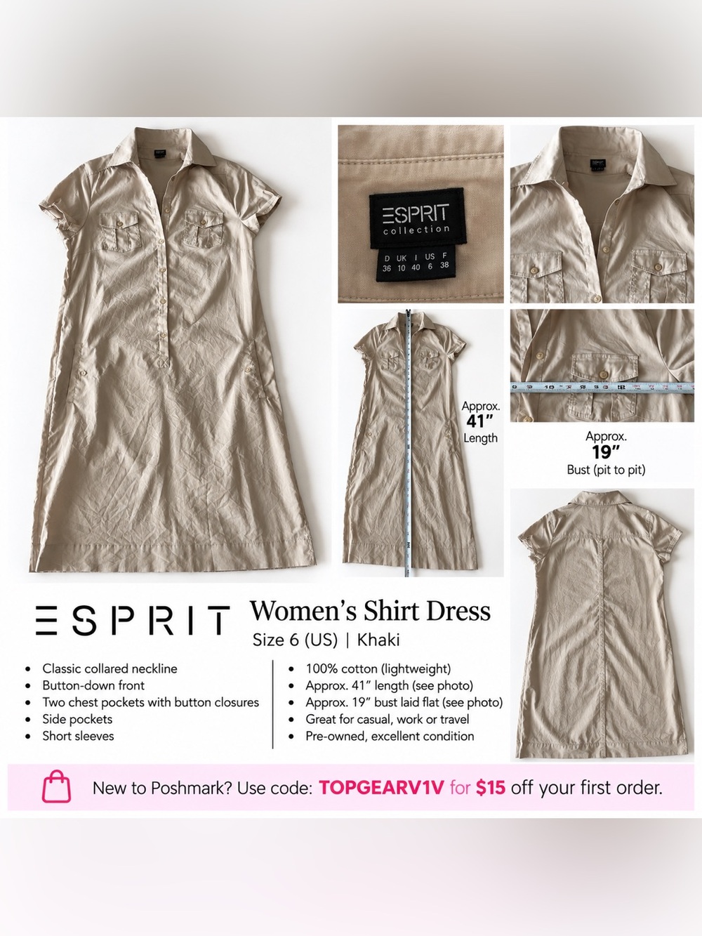 ESPRIT Women's Shirt Dress
Size 6 (US) | Khaki